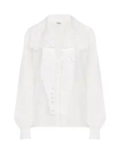 Chloé Cotton Poplin Embroidered Lavallière Shirt | Thumbnail 1 Chloé Cotton Poplin Embroidered Lavallière Shirt | Thumbnail 1