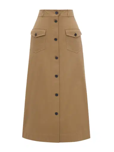 Saint Laurent Cotton Serge Midi Skirt | Thumbnail 1 Saint Laurent Cotton Serge Midi Skirt | Thumbnail 1