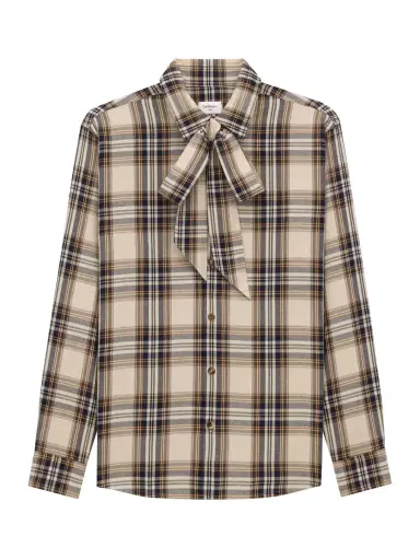 Saint Laurent Cotton Tartan Cassandre Lavallière Shirt | Thumbnail 1 Saint Laurent Cotton Tartan Cassandre Lavallière Shirt | Thumbnail 1