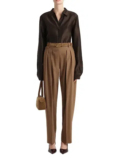 Khaite Women's Dugan Pleated Wool Pants - Toffee | Thumbnail 2 Khaite Women's Dugan Pleated Wool Pants - Toffee | Thumbnail 2