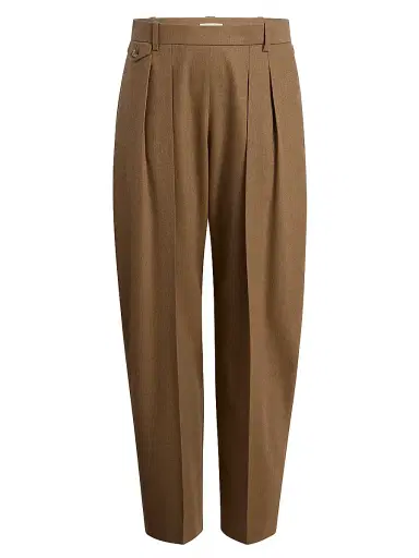 Khaite Women's Dugan Pleated Wool Pants - Toffee | Thumbnail 1 Khaite Women's Dugan Pleated Wool Pants - Toffee | Thumbnail 1