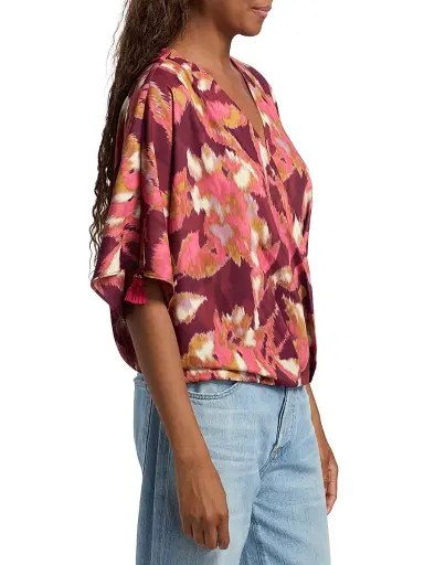 FIGUE Women's Mirabel Ikat-Inspired Blouse - Ikat Foliage Bordeaux Red - Size XL | Thumbnail 4 FIGUE Women's Mirabel Ikat-Inspired Blouse - Ikat Foliage Bordeaux Red - Size XL | Thumbnail 4