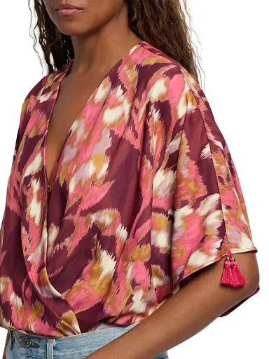 FIGUE Women's Mirabel Ikat-Inspired Blouse - Ikat Foliage Bordeaux Red - Size XL | Thumbnail 6 FIGUE Women's Mirabel Ikat-Inspired Blouse - Ikat Foliage Bordeaux Red - Size XL | Thumbnail 6