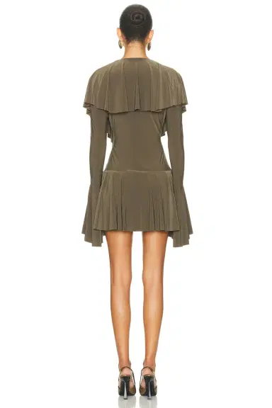 Norma Kamali for FWRD Long Sleeve Deep V Ruffle Mini Dress | Thumbnail 3 Norma Kamali for FWRD Long Sleeve Deep V Ruffle Mini Dress | Thumbnail 3