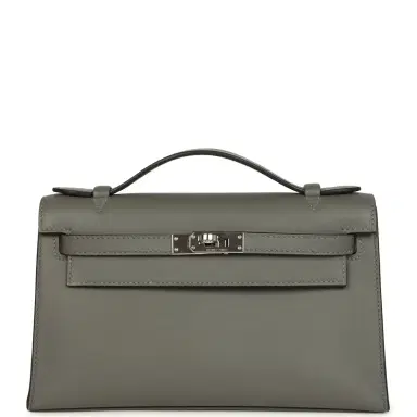 HERMÈS Pre-owned Hermes Kelly Pochette Gris Meyer Swift Paladium Hardware | Thumbnail 1 HERMÈS Pre-owned Hermes Kelly Pochette Gris Meyer Swift Paladium Hardware | Thumbnail 1