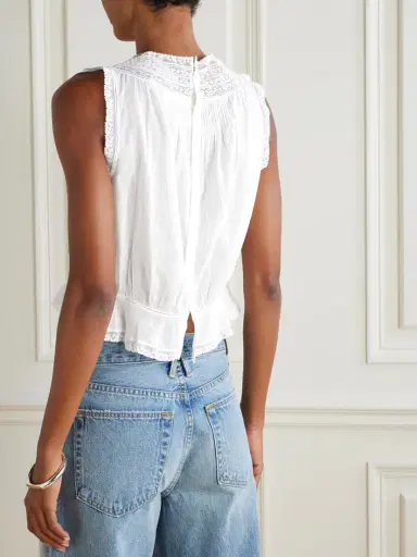 DÔEN Lilibet Lace-trimmed Pintucked Organic Cotton-voile Top | Thumbnail 3 DÔEN Lilibet Lace-trimmed Pintucked Organic Cotton-voile Top | Thumbnail 3