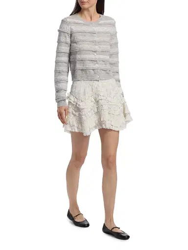 LoveShackFancy Women's Claralise Stripe Cardigan - Pale Grey Melange | Thumbnail 2 LoveShackFancy Women's Claralise Stripe Cardigan - Pale Grey Melange | Thumbnail 2