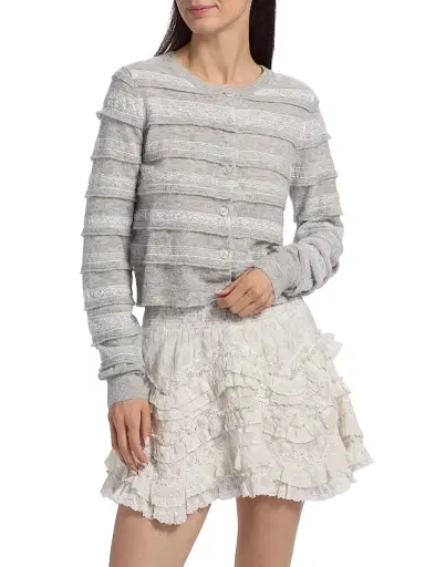 LoveShackFancy Women's Claralise Stripe Cardigan - Pale Grey Melange | Thumbnail 3 LoveShackFancy Women's Claralise Stripe Cardigan - Pale Grey Melange | Thumbnail 3