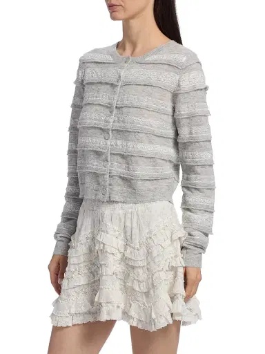 LoveShackFancy Women's Claralise Stripe Cardigan - Pale Grey Melange | Thumbnail 4 LoveShackFancy Women's Claralise Stripe Cardigan - Pale Grey Melange | Thumbnail 4