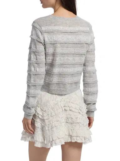 LoveShackFancy Women's Claralise Stripe Cardigan - Pale Grey Melange | Thumbnail 5 LoveShackFancy Women's Claralise Stripe Cardigan - Pale Grey Melange | Thumbnail 5
