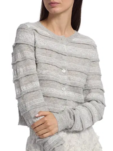 LoveShackFancy Women's Claralise Stripe Cardigan - Pale Grey Melange | Thumbnail 6 LoveShackFancy Women's Claralise Stripe Cardigan - Pale Grey Melange | Thumbnail 6