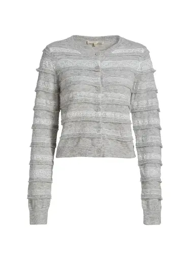 LoveShackFancy Women's Claralise Stripe Cardigan - Pale Grey Melange | Thumbnail 1 LoveShackFancy Women's Claralise Stripe Cardigan - Pale Grey Melange | Thumbnail 1