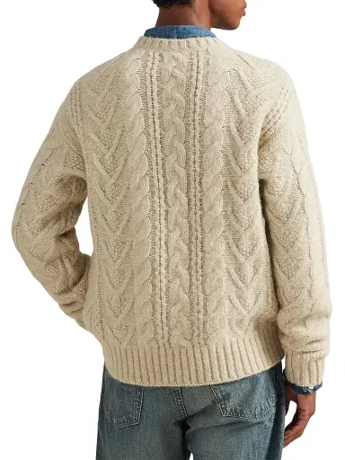 Polo Ralph Lauren Men's Aran Wool-Blend Crewneck Sweater - Coconut Cream Heather | Thumbnail 4 Polo Ralph Lauren Men's Aran Wool-Blend Crewneck Sweater - Coconut Cream Heather | Thumbnail 4