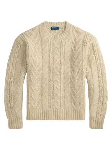 Polo Ralph Lauren Men's Aran Wool-Blend Crewneck Sweater - Coconut Cream Heather | Thumbnail 1 Polo Ralph Lauren Men's Aran Wool-Blend Crewneck Sweater - Coconut Cream Heather | Thumbnail 1