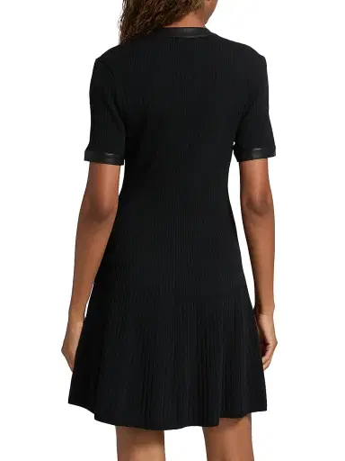 Milly Women's Faux Leather-Trim Henley Minidress - Black | Thumbnail 5 Milly Women's Faux Leather-Trim Henley Minidress - Black | Thumbnail 5