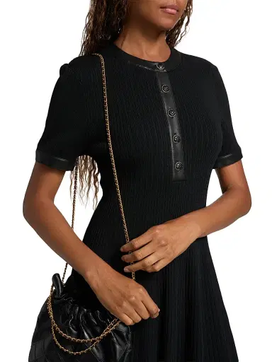 Milly Women's Faux Leather-Trim Henley Minidress - Black | Thumbnail 6 Milly Women's Faux Leather-Trim Henley Minidress - Black | Thumbnail 6