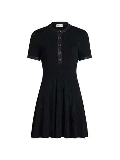 Milly Women's Faux Leather-Trim Henley Minidress - Black | Thumbnail 1 Milly Women's Faux Leather-Trim Henley Minidress - Black | Thumbnail 1