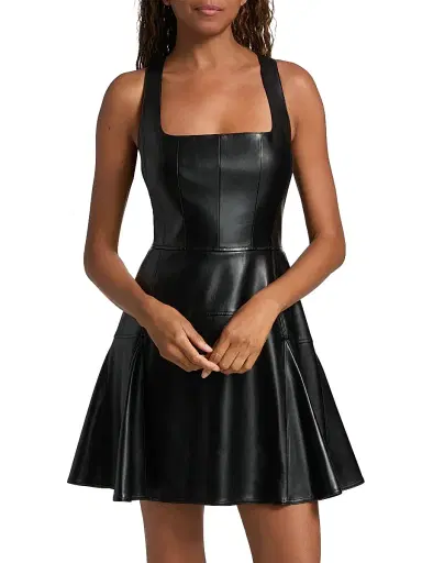 Milly Women's Faux-Leather A-Line Minidress - Black | Thumbnail 3 Milly Women's Faux-Leather A-Line Minidress - Black | Thumbnail 3
