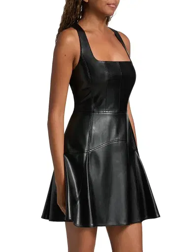Milly Women's Faux-Leather A-Line Minidress - Black | Thumbnail 4 Milly Women's Faux-Leather A-Line Minidress - Black | Thumbnail 4