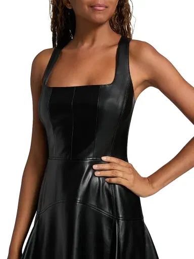 Milly Women's Faux-Leather A-Line Minidress - Black | Thumbnail 6 Milly Women's Faux-Leather A-Line Minidress - Black | Thumbnail 6