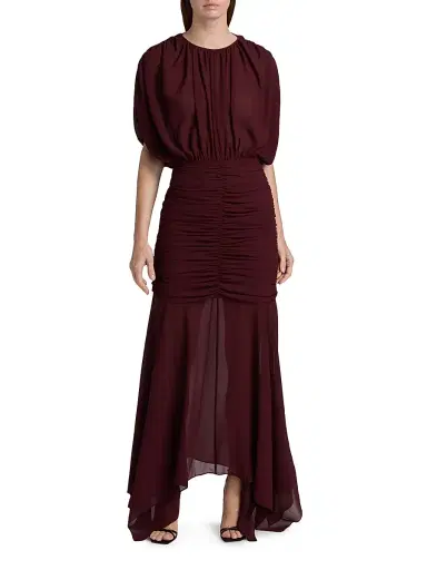 Ronny Kobo Women's Louisa Chiffon Gathered Gown - Burgundy | Thumbnail 3 Ronny Kobo Women's Louisa Chiffon Gathered Gown - Burgundy | Thumbnail 3