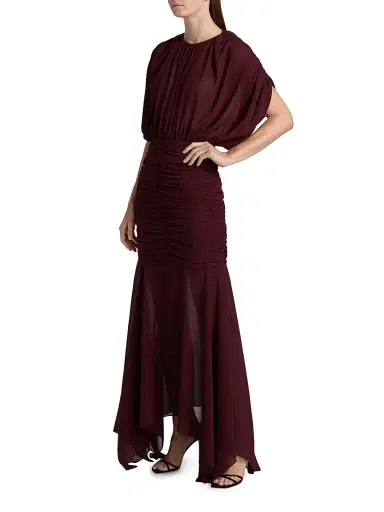 Ronny Kobo Women's Louisa Chiffon Gathered Gown - Burgundy | Thumbnail 4 Ronny Kobo Women's Louisa Chiffon Gathered Gown - Burgundy | Thumbnail 4