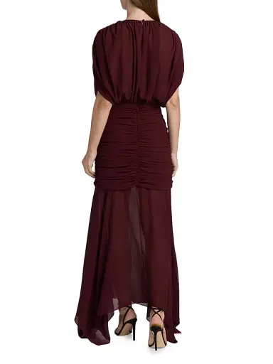 Ronny Kobo Women's Louisa Chiffon Gathered Gown - Burgundy | Thumbnail 5 Ronny Kobo Women's Louisa Chiffon Gathered Gown - Burgundy | Thumbnail 5