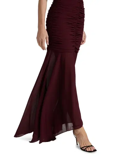 Ronny Kobo Women's Louisa Chiffon Gathered Gown - Burgundy | Thumbnail 6 Ronny Kobo Women's Louisa Chiffon Gathered Gown - Burgundy | Thumbnail 6
