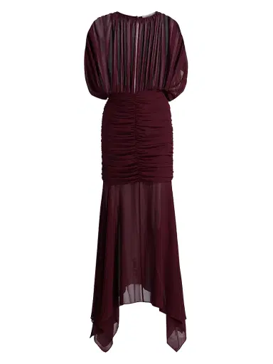 Ronny Kobo Women's Louisa Chiffon Gathered Gown - Burgundy | Thumbnail 1 Ronny Kobo Women's Louisa Chiffon Gathered Gown - Burgundy | Thumbnail 1