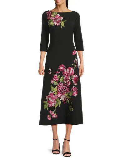 Kay Unger Women's Greta Floral Bouquet Midi-Dress - Carbon Multi | Thumbnail 2 Kay Unger Women's Greta Floral Bouquet Midi-Dress - Carbon Multi | Thumbnail 2