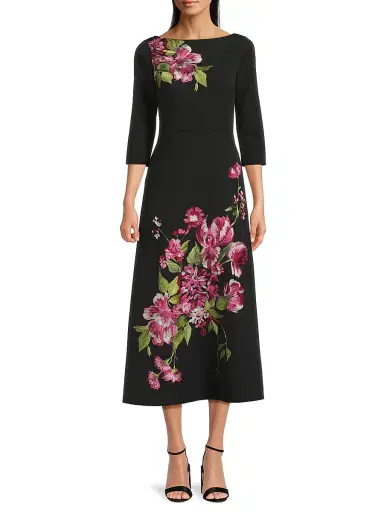 Kay Unger Women's Greta Floral Bouquet Midi-Dress - Carbon Multi | Thumbnail 3 Kay Unger Women's Greta Floral Bouquet Midi-Dress - Carbon Multi | Thumbnail 3