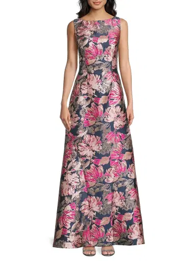 Kay Unger Women's Maren Floral Brocade A-Line Gown - Blue Opal Multi | Thumbnail 3 Kay Unger Women's Maren Floral Brocade A-Line Gown - Blue Opal Multi | Thumbnail 3