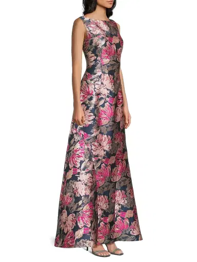 Kay Unger Women's Maren Floral Brocade A-Line Gown - Blue Opal Multi | Thumbnail 4 Kay Unger Women's Maren Floral Brocade A-Line Gown - Blue Opal Multi | Thumbnail 4