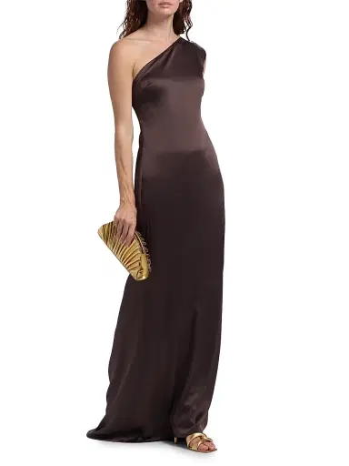 Toccin Women's Callum One-Shoulder Satin Gown - Espresso | Thumbnail 2 Toccin Women's Callum One-Shoulder Satin Gown - Espresso | Thumbnail 2