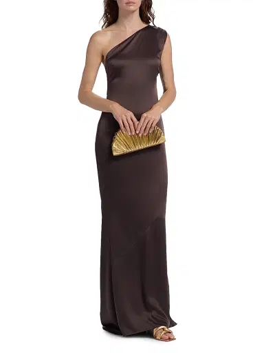 Toccin Women's Callum One-Shoulder Satin Gown - Espresso | Thumbnail 3 Toccin Women's Callum One-Shoulder Satin Gown - Espresso | Thumbnail 3