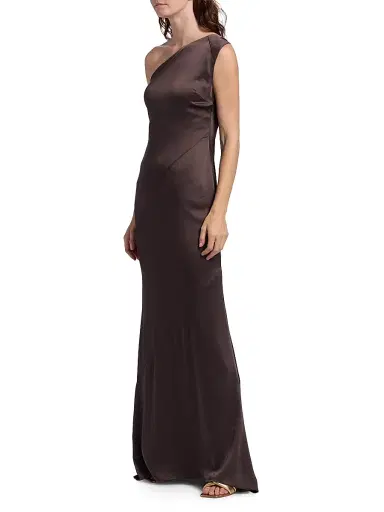 Toccin Women's Callum One-Shoulder Satin Gown - Espresso | Thumbnail 4 Toccin Women's Callum One-Shoulder Satin Gown - Espresso | Thumbnail 4