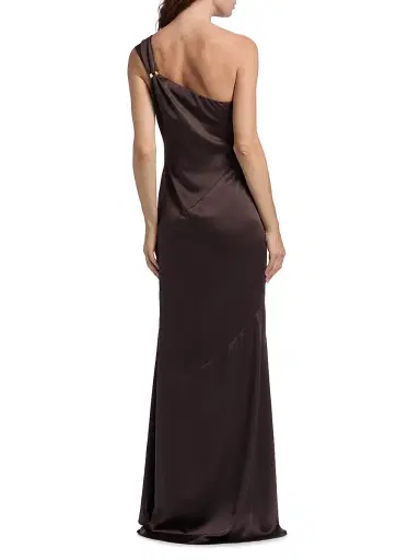 Toccin Women's Callum One-Shoulder Satin Gown - Espresso | Thumbnail 5 Toccin Women's Callum One-Shoulder Satin Gown - Espresso | Thumbnail 5