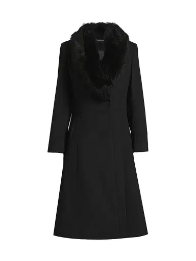 Sofia Cashmere Women's Toscana Shearling Trim Coat - Black - Size 8 | Thumbnail 1 Sofia Cashmere Women's Toscana Shearling Trim Coat - Black - Size 8 | Thumbnail 1