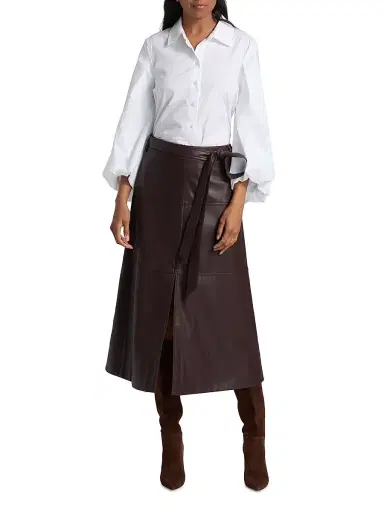 Tanya Taylor Women's Hudley Faux-Leather Midi-Skirt - Oxblood | Thumbnail 2 Tanya Taylor Women's Hudley Faux-Leather Midi-Skirt - Oxblood | Thumbnail 2