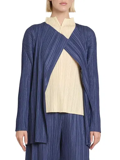 Pleats Please Issey Miyake Women's Mellow Pleated Open-Front Coat - Navy | Thumbnail 3 Pleats Please Issey Miyake Women's Mellow Pleated Open-Front Coat - Navy | Thumbnail 3