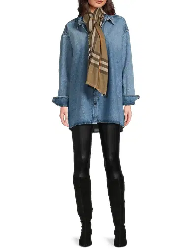 Burberry Women's Reversible Check Wool-Silk Scarf - Sand Vole Brown | Thumbnail 2 Burberry Women's Reversible Check Wool-Silk Scarf - Sand Vole Brown | Thumbnail 2