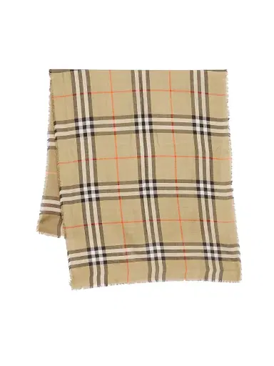 Burberry Women's Reversible Check Wool-Silk Scarf - Sand Vole Brown | Thumbnail 4 Burberry Women's Reversible Check Wool-Silk Scarf - Sand Vole Brown | Thumbnail 4