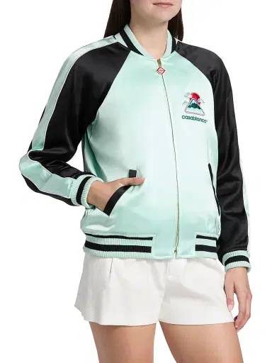 Casablanca Women's Satin Logo Bomber Jacket - Mint | Thumbnail 4 Casablanca Women's Satin Logo Bomber Jacket - Mint | Thumbnail 4