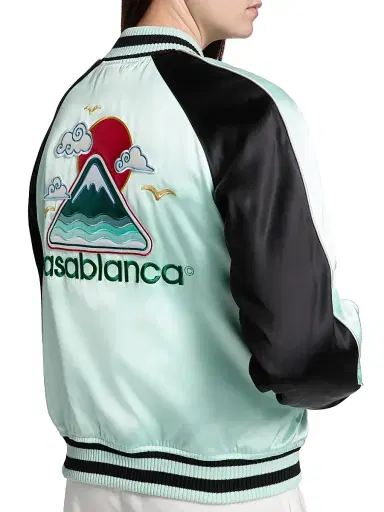 Casablanca Women's Satin Logo Bomber Jacket - Mint | Thumbnail 6 Casablanca Women's Satin Logo Bomber Jacket - Mint | Thumbnail 6