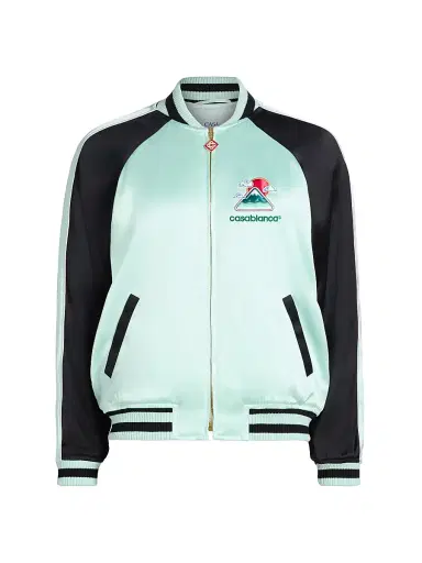 Casablanca Women's Satin Logo Bomber Jacket - Mint | Thumbnail 1 Casablanca Women's Satin Logo Bomber Jacket - Mint | Thumbnail 1