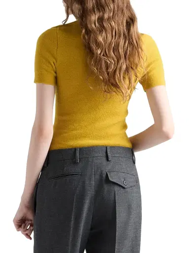 Prada Women's Short-Sleeved Wool Sweater - Yellow | Thumbnail 3 Prada Women's Short-Sleeved Wool Sweater - Yellow | Thumbnail 3