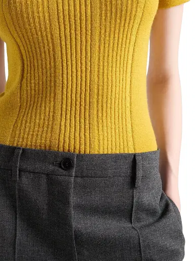 Prada Women's Short-Sleeved Wool Sweater - Yellow | Thumbnail 5 Prada Women's Short-Sleeved Wool Sweater - Yellow | Thumbnail 5