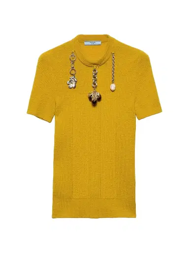 Prada Women's Short-Sleeved Wool Sweater - Yellow | Thumbnail 1 Prada Women's Short-Sleeved Wool Sweater - Yellow | Thumbnail 1