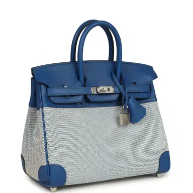 HERMÈS Hermes Birkin 25 Bleu France Swift and Bleu Bill-Ecru Toile H Canvas Palladium Hardware | Thumbnail 2 HERMÈS Hermes Birkin 25 Bleu France Swift and Bleu Bill-Ecru Toile H Canvas Palladium Hardware | Thumbnail 2