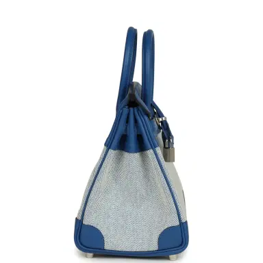 HERMÈS Hermes Birkin 25 Bleu France Swift and Bleu Bill-Ecru Toile H Canvas Palladium Hardware | Thumbnail 3 HERMÈS Hermes Birkin 25 Bleu France Swift and Bleu Bill-Ecru Toile H Canvas Palladium Hardware | Thumbnail 3